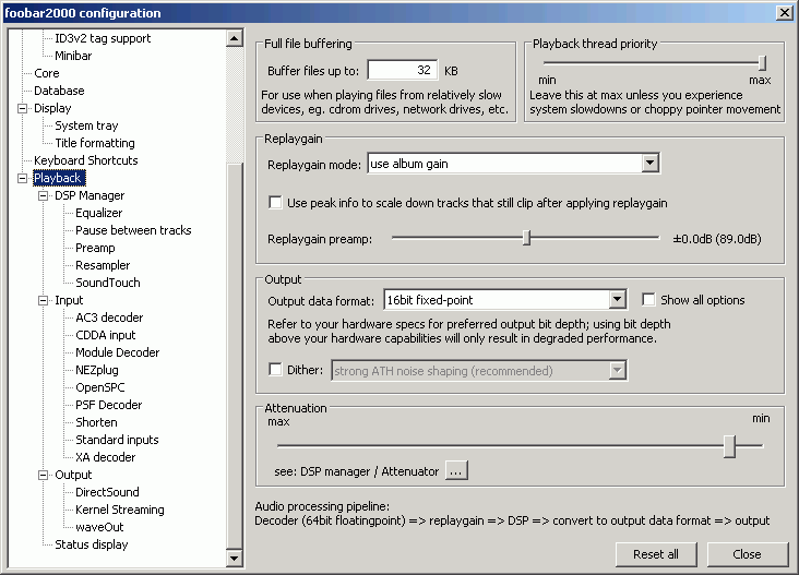 foobar2000 configuration - Playback
